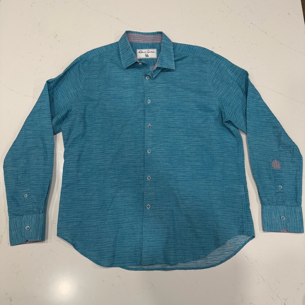 Robert Graham Men’s Brixton Classic Fit Long Sleeve Shirt Teal - Large